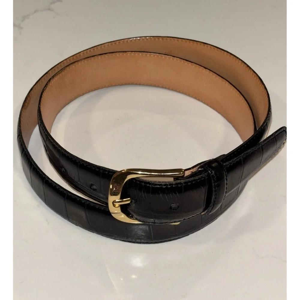Vintage Martin Dingman Black Italian Calfskin Alligator Grain Belt Brass Size 36